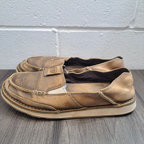 Ariat Moc Style Loafers Cruiser Brown Leather Casual Moc Toe Slip On Shoe Size 7 - Picture 2 of 8